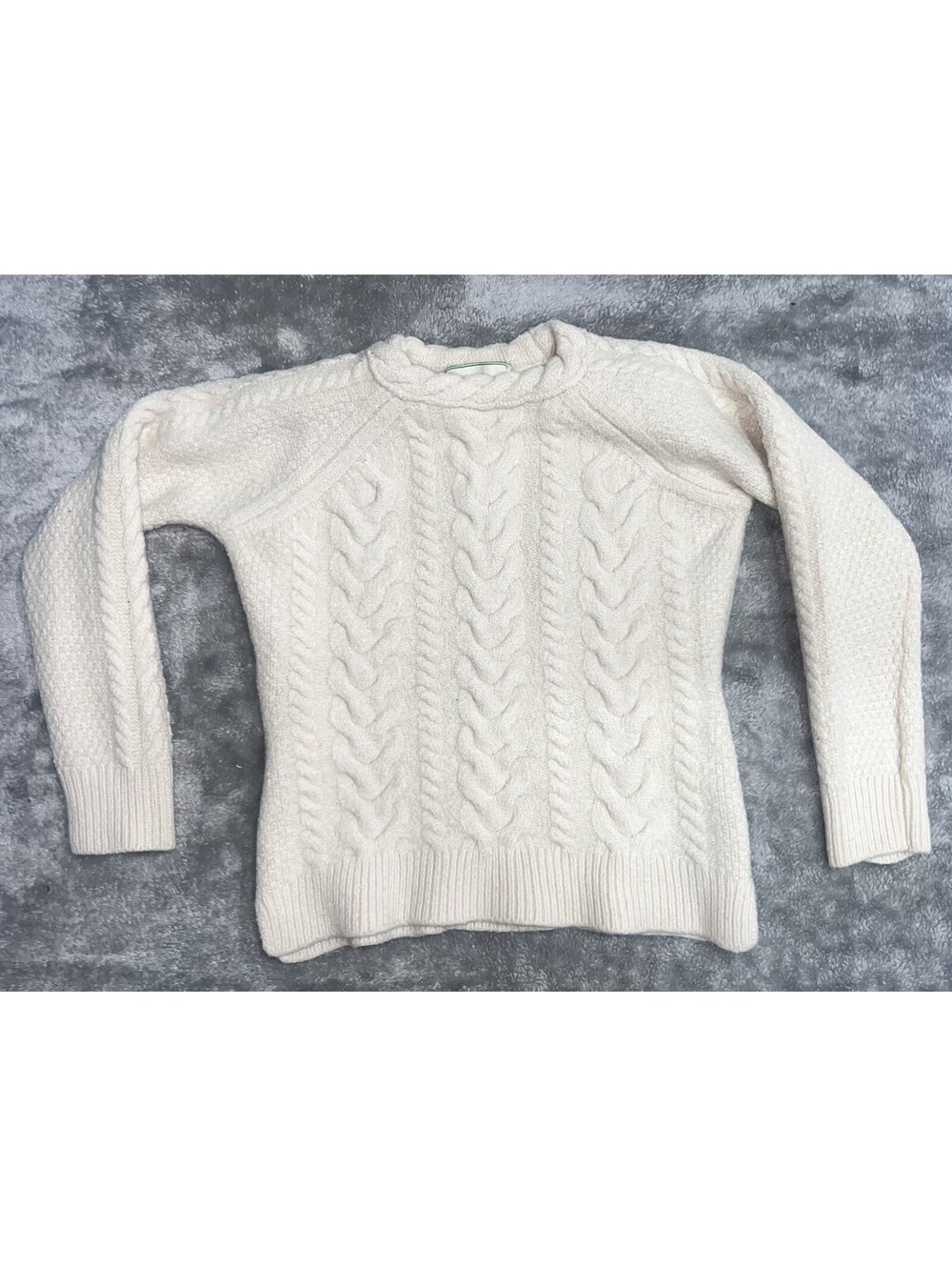 Original Aran Co. Merino Cashmere/Wool Cable-Knit Crew Neck Sweater Size M Cream